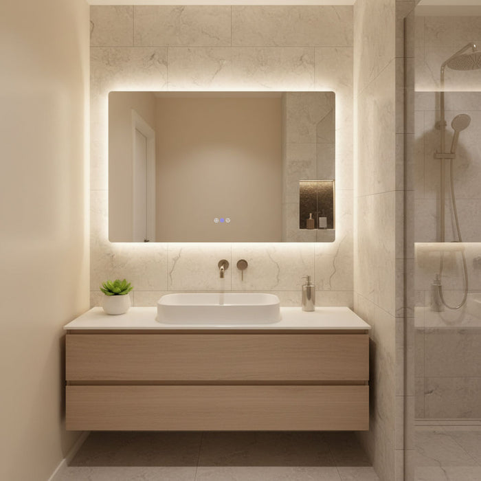 Rectangle 900 x 750 Polished Edge Touchless Tri-light LED Mirror