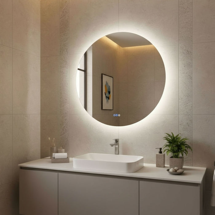Round 900 x 900 Polished Edge Touchless Tri-light LED Mirror