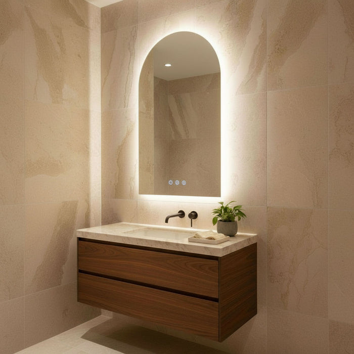 Arch 900 x 500 Polished Edge Touchless Tri-light LED Mirror