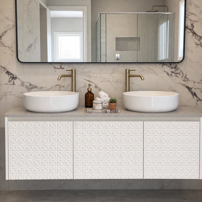 Geometric White Textured Double 1400 Wall Hung Vanity