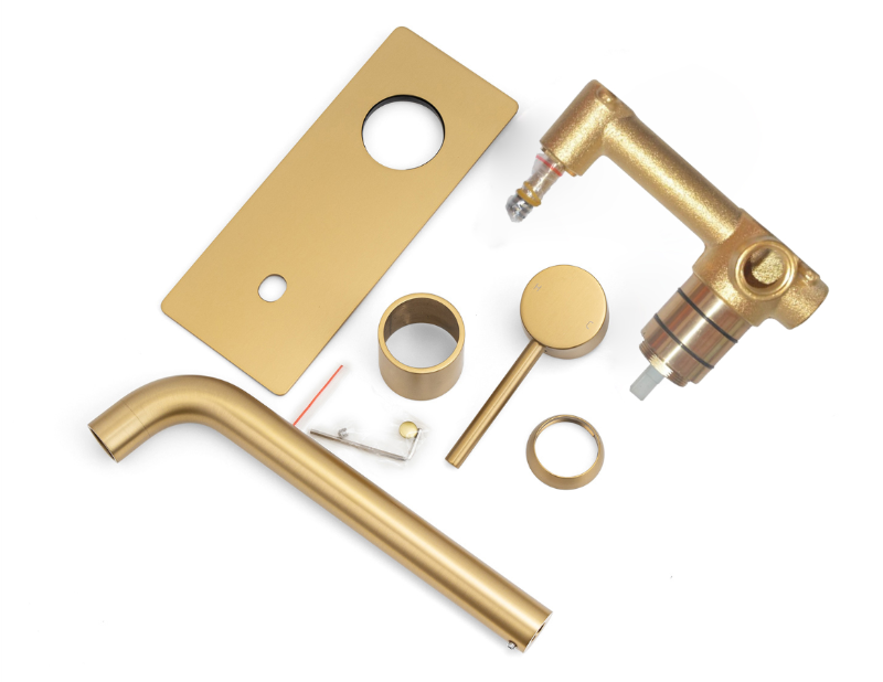 Miro In Wall Basin Spout and Mixer Set - Brushed Gold