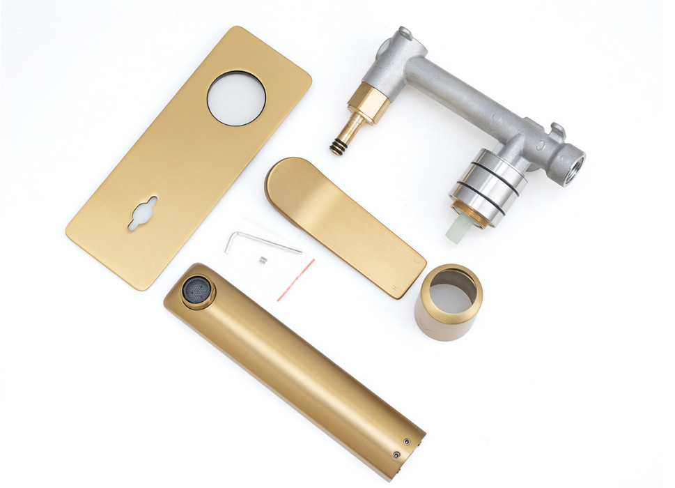 Kora In Wall Basin Spout and Mixer Set - Brushed Gold