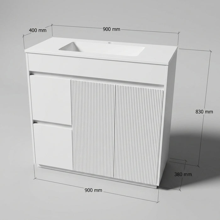 Luna 900 Freestanding Fluted Vanity - Right Hand Drawers
