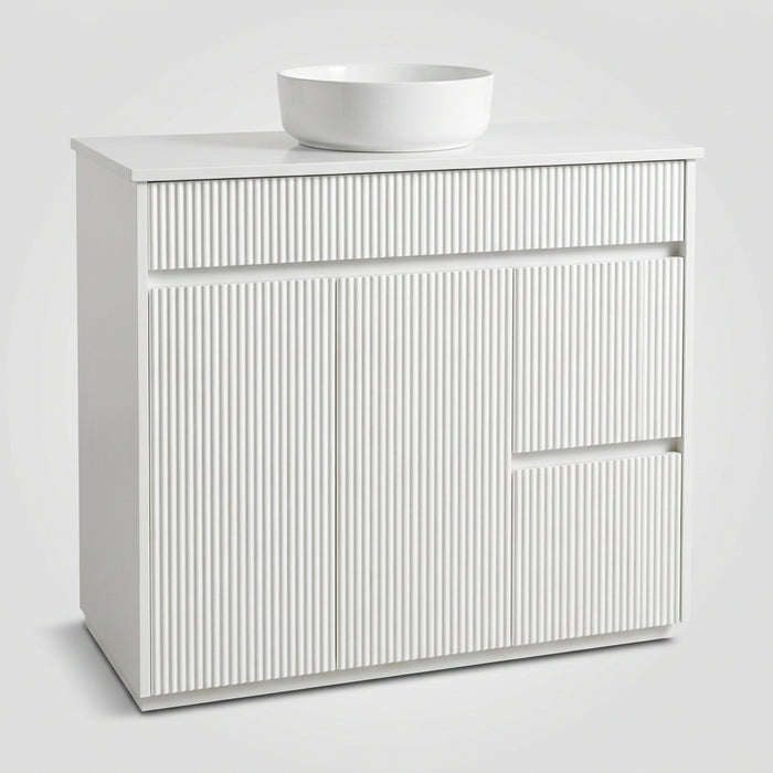 Luna 900 Freestanding Fluted Vanity - Right Hand Drawers