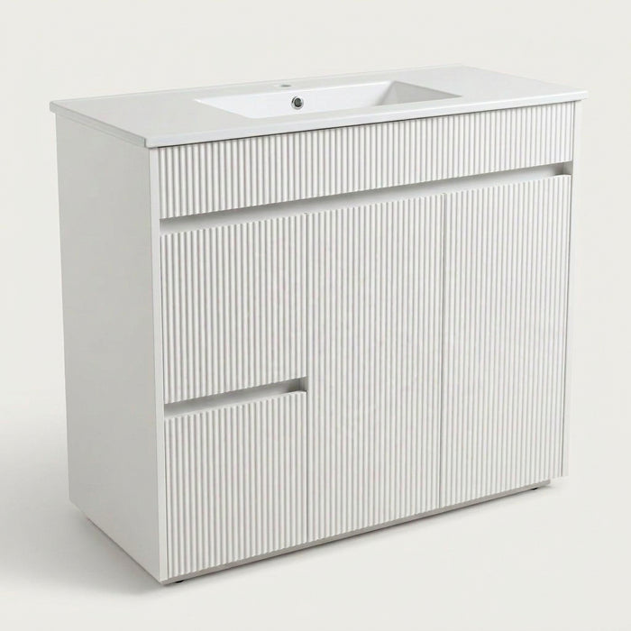 Luna 900 Freestanding Fluted Vanity - Left Hand Drawers