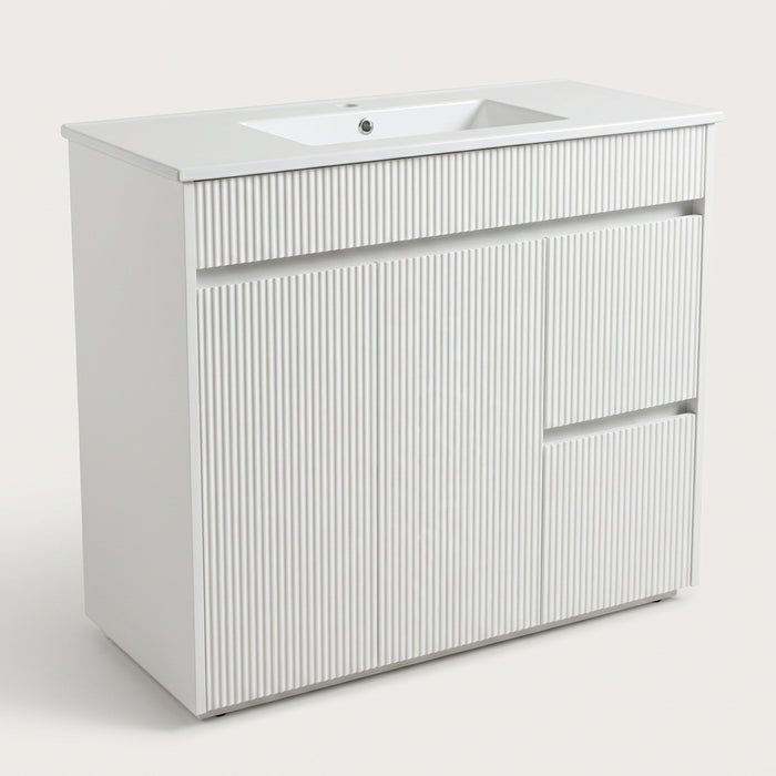 Luna 900 Freestanding Fluted Vanity - Right Hand Drawers
