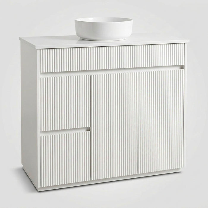 Luna 900 Freestanding Fluted Vanity - Left Hand Drawers