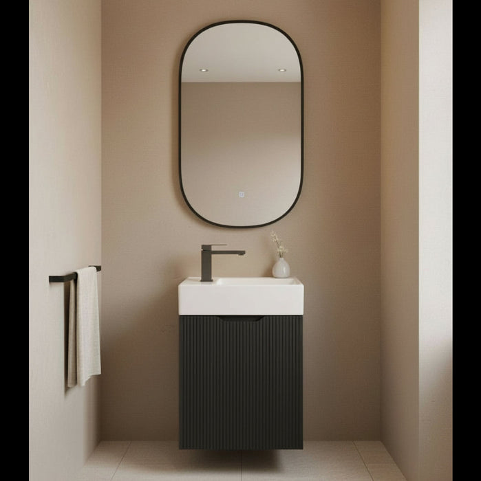 435mm Slim Wall Hung Fluted Vanity Matte Black