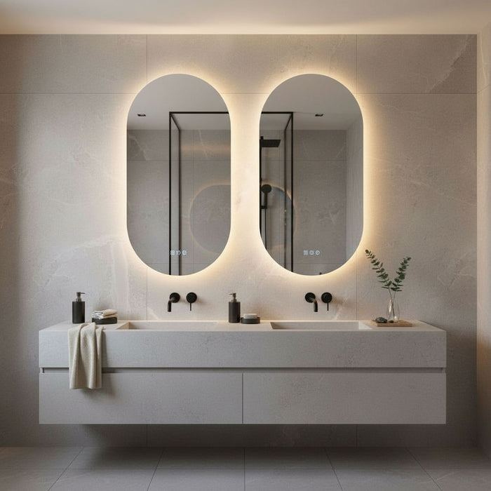 Oval Pill 900 x 500 Polished Edge Touchless Tri-light LED Mirror
