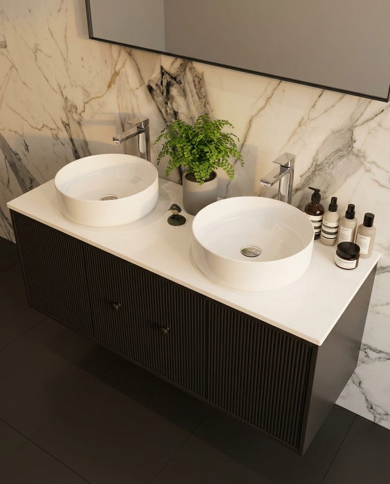1400 Wall Hung Vanity with Stone Top and Double White Basin