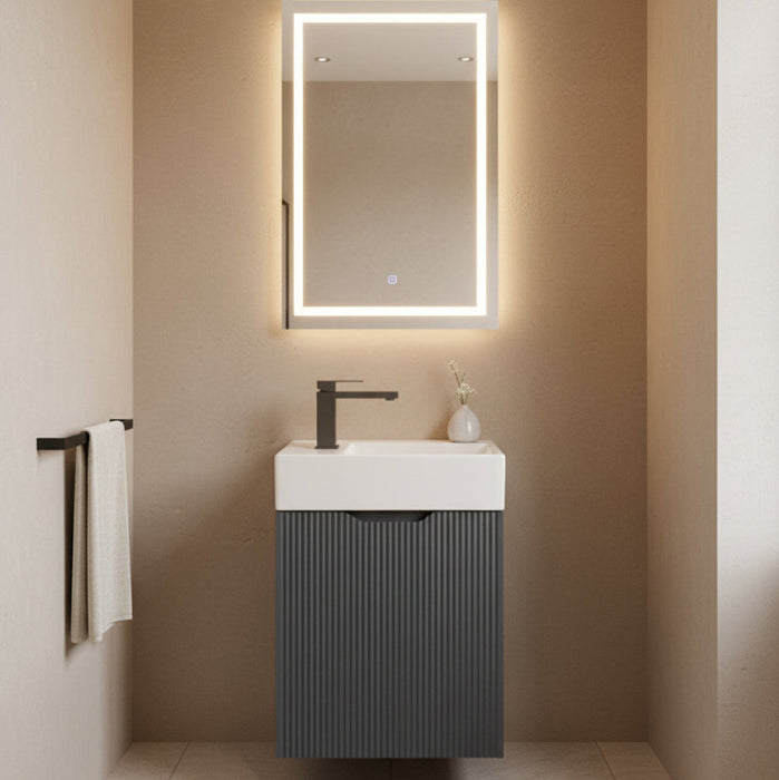 435mm Slim Wall Hung Fluted Vanity Gunmetal Grey