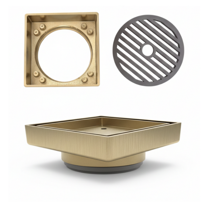 Square Floor Waste Brushed Gold