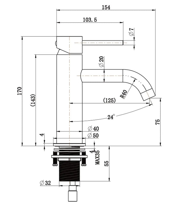 Arluno Short Basin Mixer Gun Metal