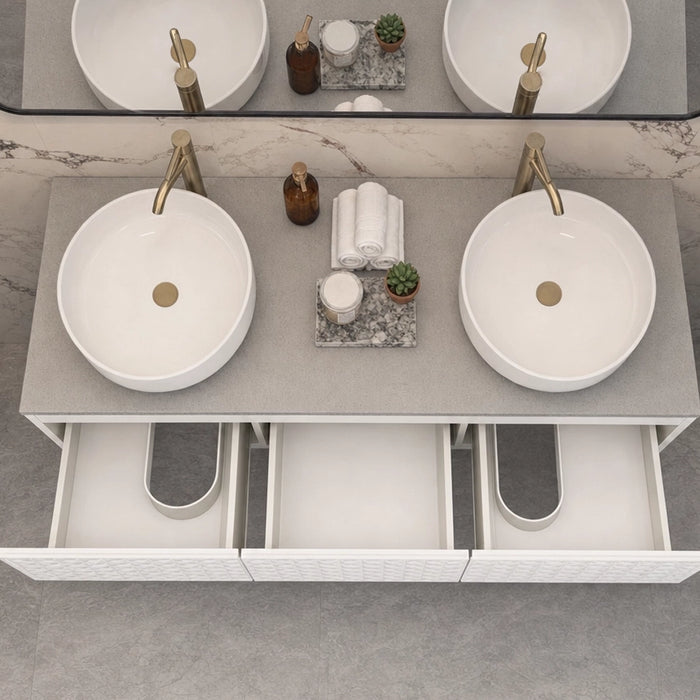 Geometric White Textured Double 1400 Wall Hung Vanity