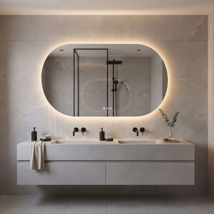 Oval Pill 900 x 500 Polished Edge Touchless Tri-light LED Mirror