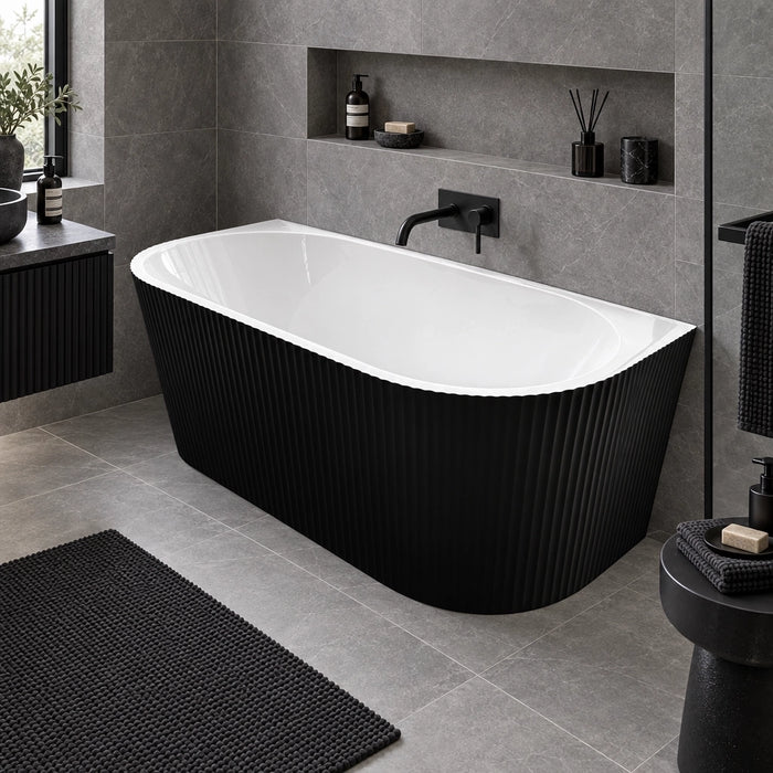 Bacio 1500 Back-to-Wall Fluted Bathtub — Black and White