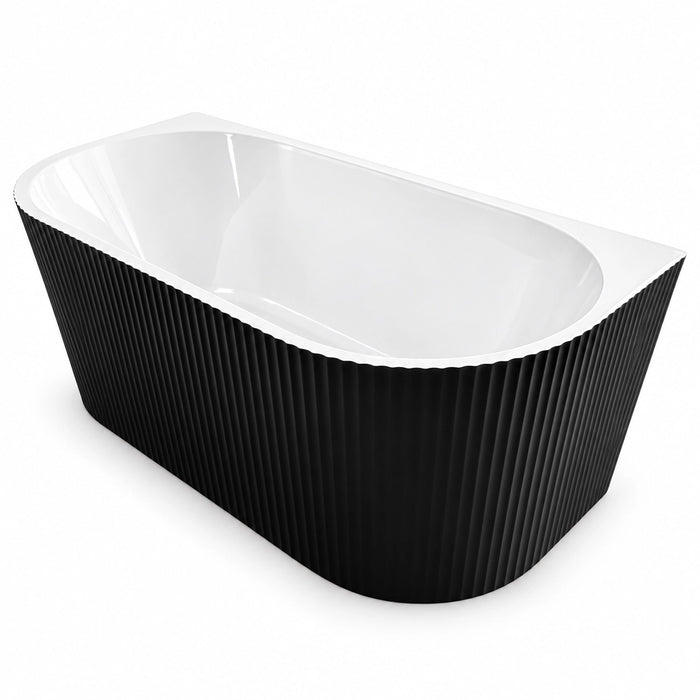 Bacio 1500 Back-to-Wall Fluted Bathtub — Black and White