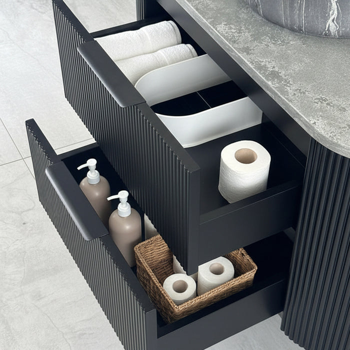 900mm Matte Black Curved Fluted Vanity