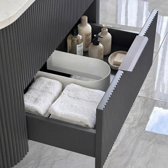 900mm Gunmetal Grey Curved Fluted Vanity