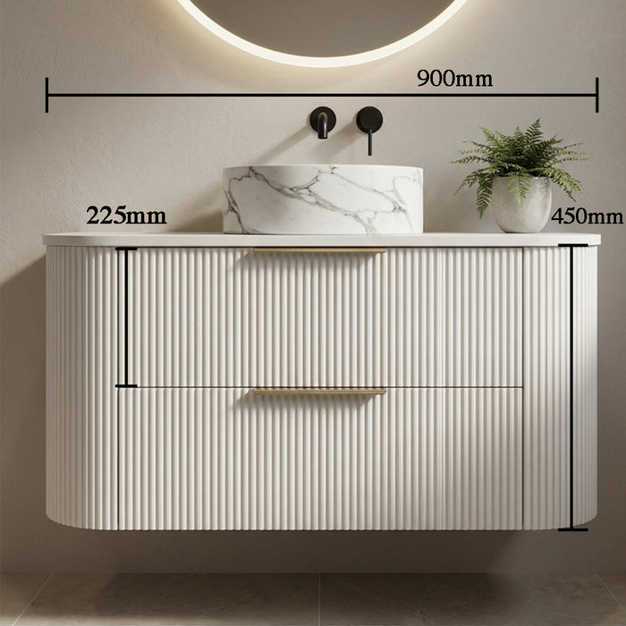 900mm Matte White Curved Fluted Vanity
