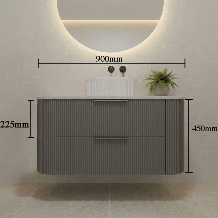 900mm Gunmetal Grey Curved Fluted Vanity