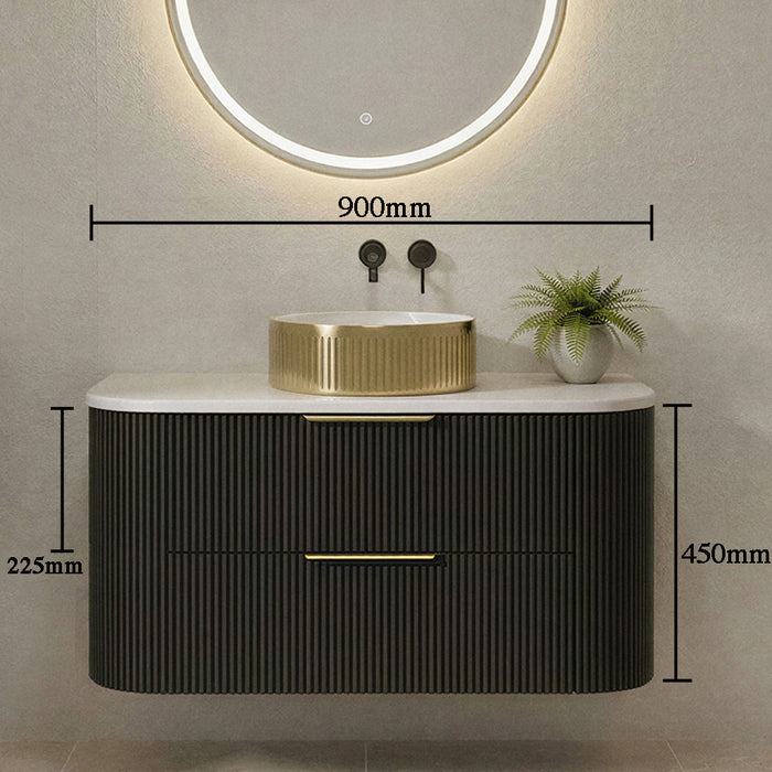 900mm Matte Black Curved Fluted Vanity