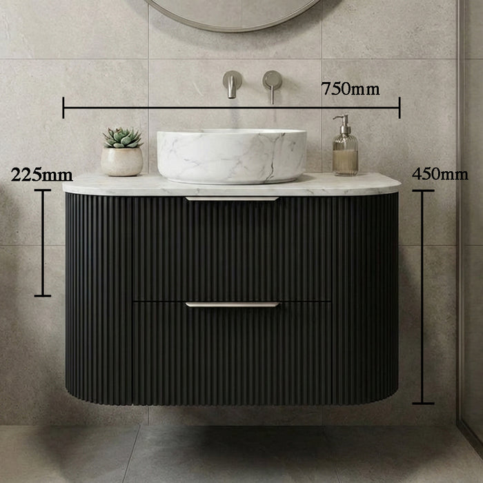 750mm Matte Black Curved Fluted Vanity