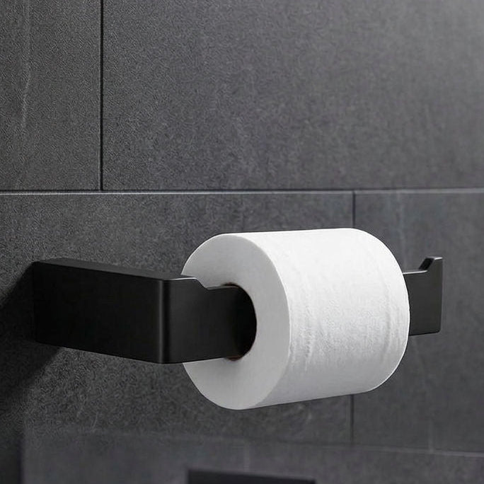 Square Matte Black Toilet Roll Holder made from 304 stainless steel with concealed wall installation
