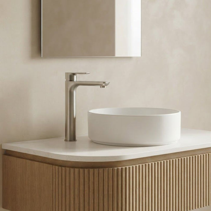 VOG Tall Basin Mixer Brushed Nickel with tall body and curved spout