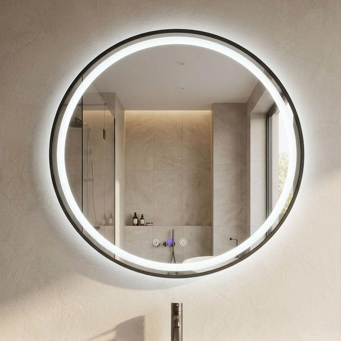 Round Matte Black Framed 700 x 700 Touchless Tri-light LED Mirror