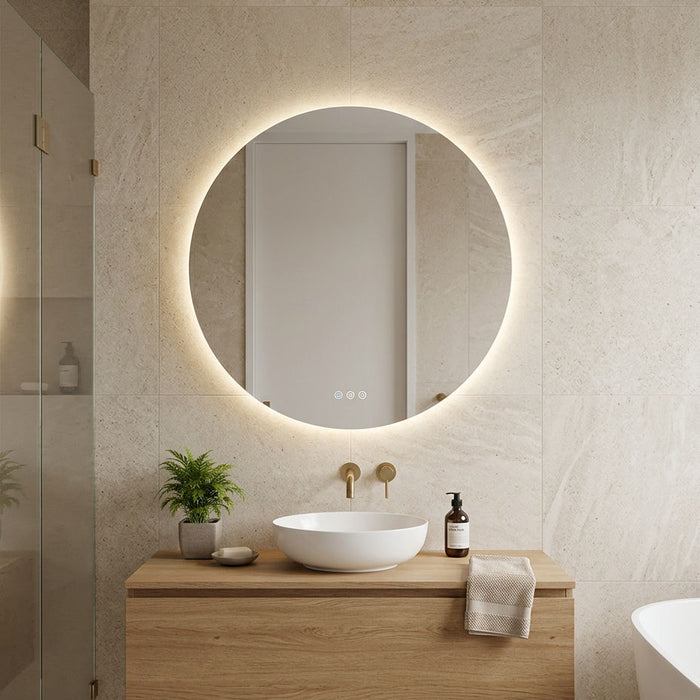Round 900 x 900 Polished Edge Touchless Tri-light LED Mirror