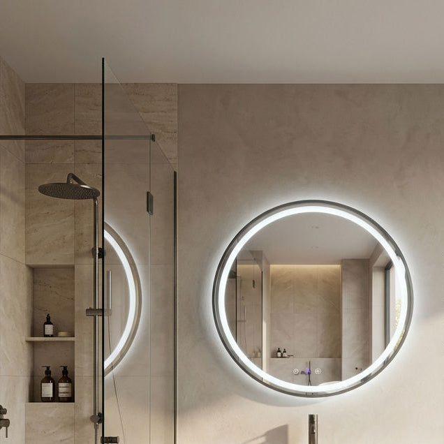 Round Gunmetal Grey Framed 700 x 700 Touchless Tri-light LED Mirror