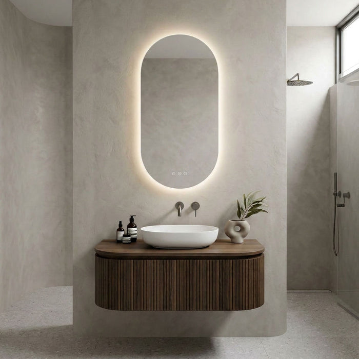 Oval Pill 500 x 900 Polished Edge Touchless Tri-light LED Mirror