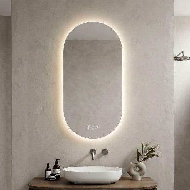 Oval Pill 500 x 900 Polished Edge Touchless Tri-light LED Mirror