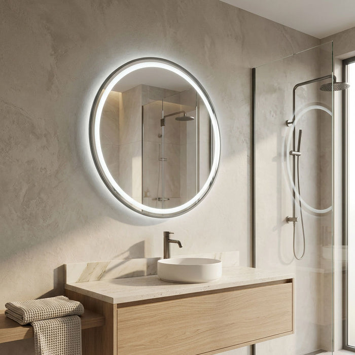 Round Gunmetal Grey Framed 700 x 700 Touchless Tri-light LED Mirror