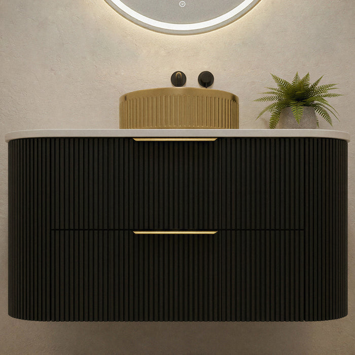 900mm Matte Black Curved Fluted Vanity