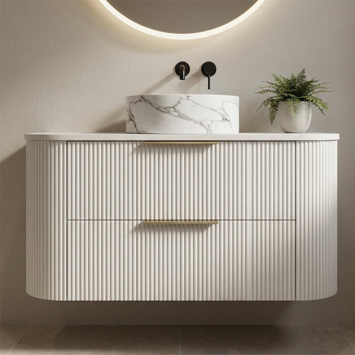900mm Matte White Curved Fluted Vanity