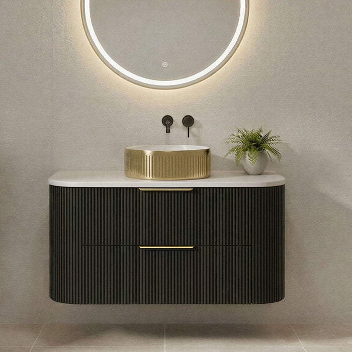 900mm Matte Black Curved Fluted Vanity