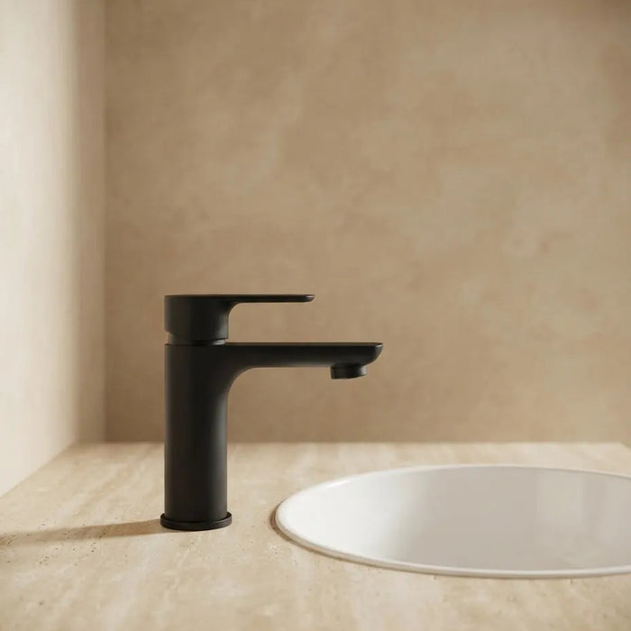 VOG Black Short Basin Mixer with rounded spout and single lever handle