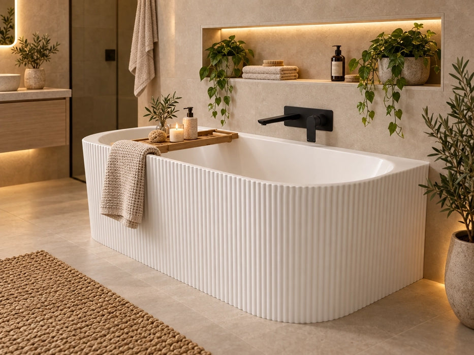 Bacio 1700 Back-to-Wall Fluted Bathtub — Matte White