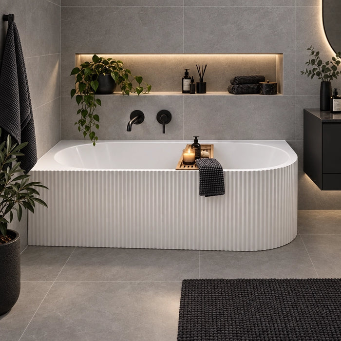 Rivello 1500 Corner Fluted Bathtub — Matte White