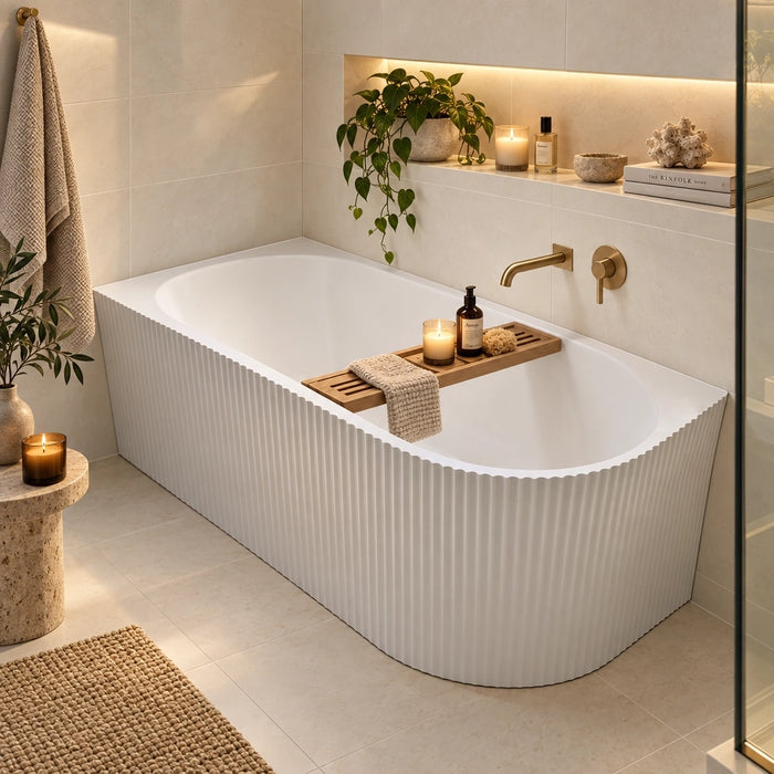 Rivello 1500 Corner Fluted Bathtub — Matte White