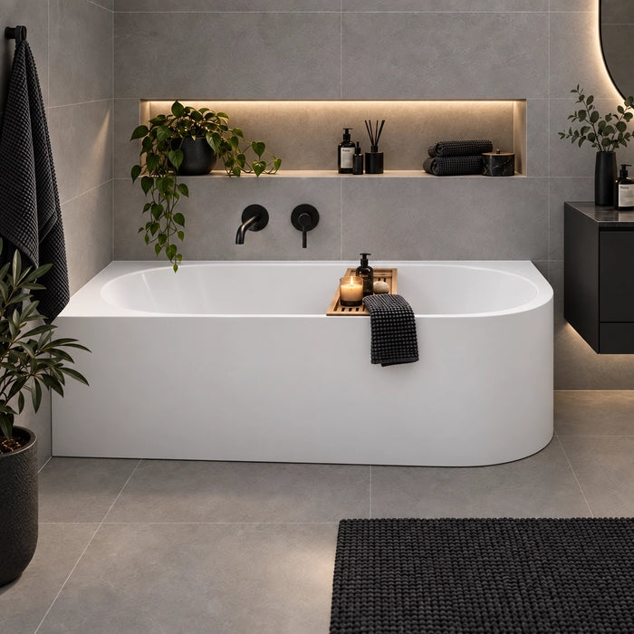 Rivello 1500 Corner Non-Fluted Bathtub — Matte White