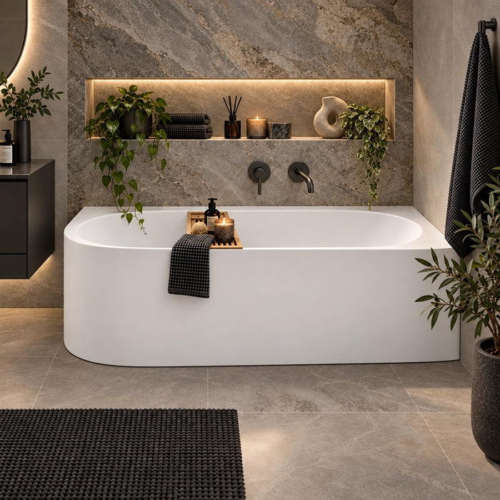 Rivello 1500 Corner Non-Fluted Bathtub — Matte White