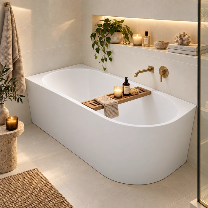 Rivello 1500 Corner Non-Fluted Bathtub — Matte White