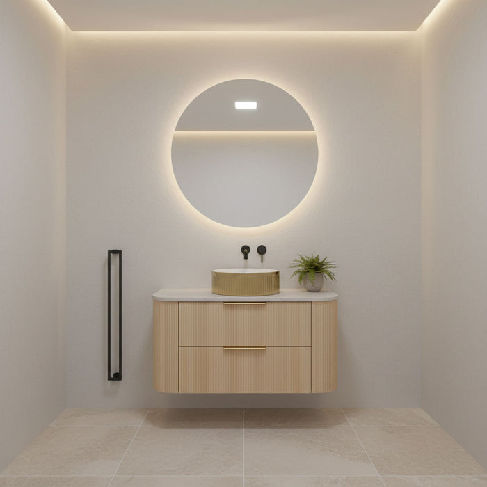 900mm Matte Oak Curved Fluted Vanity