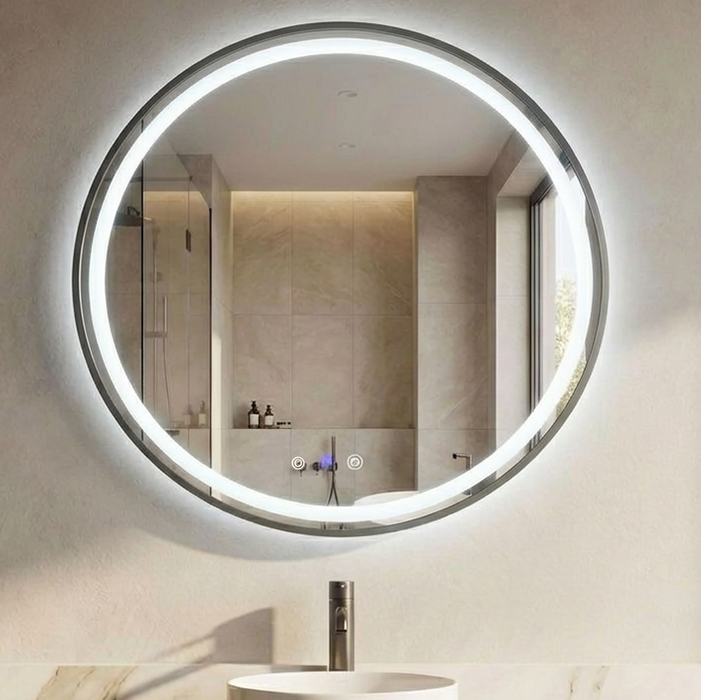 Round Gunmetal Grey Framed 700 x 700 Touchless Tri-light LED Mirror