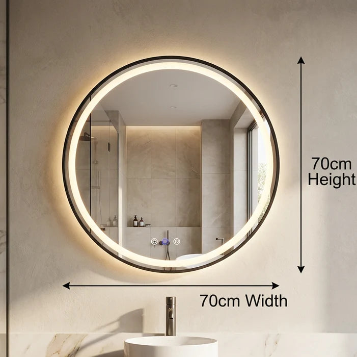 Round Gunmetal Grey Framed 700 x 700 Touchless Tri-light LED Mirror