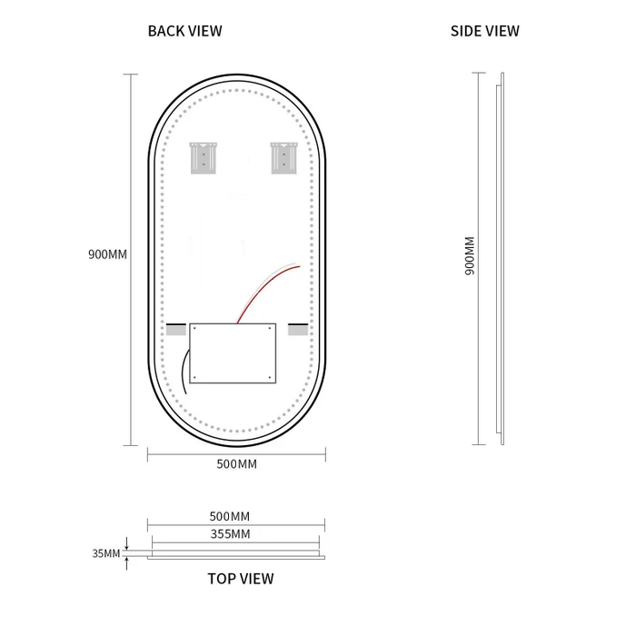 Oval Pill 500 x 900 Gunmetal Grey Framed Touchless LED Tri-light Mirror