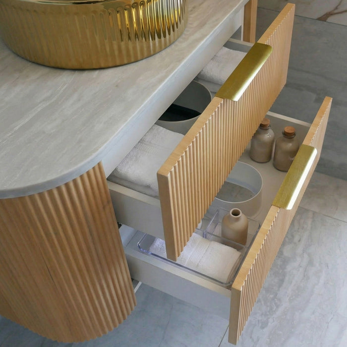 900mm Matte Oak Curved Fluted Vanity